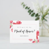Maid of Honor Roze Wit Bloemen Briefkaart (Staand voorkant)