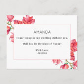 Maid of Honor Roze Wit Bloemen Briefkaart (Achterkant)