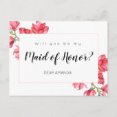 Maid of Honor Roze Wit Bloemen Briefkaart (Voorkant)