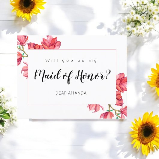 Maid of Honor Roze Wit Bloemen Briefkaart