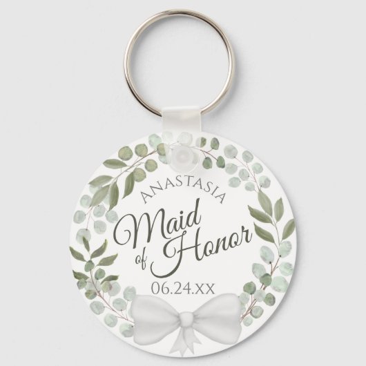 Maid of Honor Rustic Eucalyptus Wreath Wedding Sleutelhanger (Voorkant)