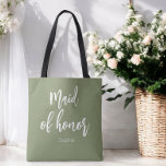 Maid of Honor Sage Green Wedding Tote Bag<br><div class="desc">Maid of Honor Sage Green Canvas tas for Wedding,  Bridal Party,  Vrijgezellenfeest,  Bachelorette Party. Bekijk meer producten met dit ontwerp in het collectie hieronder.</div>