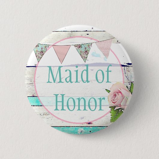 Maid of Honor Shabby  Rustic Wedding Button (Voorkant)
