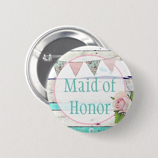 Maid of Honor Shabby  Rustic Wedding Button (Voorkant /achterkant)