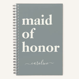Maid of Honor Simple Minimalist Modern Name Silver Notitieboek
