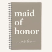 Maid of Honor Simple Minimalist Modern Name Taupe Notitieboek (Voorkant)