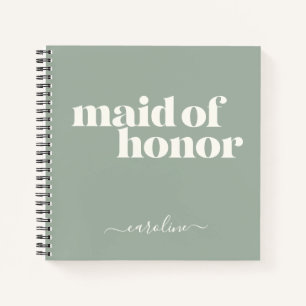 Maid of Honor Simple Minimalist Name Sage Green Notitieboek