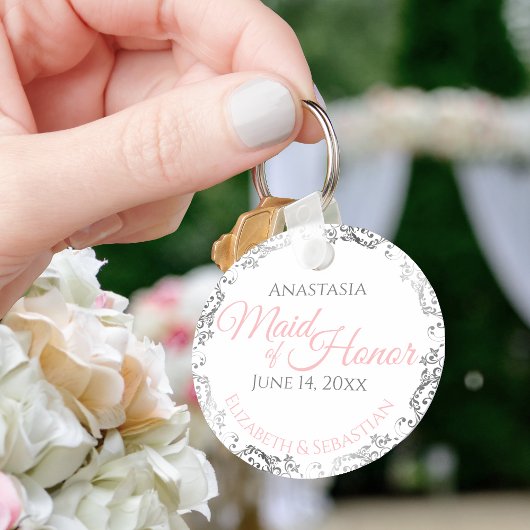 Maid of Honor Sleutelhanger Wedding Gift Pink & Gr