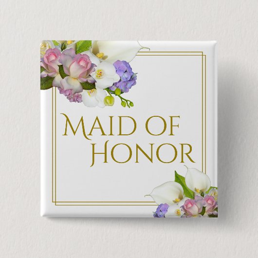 Maid of Honor Spring Floral Bouquet Wedding Vierkante Button 5,1 Cm (Voorkant)