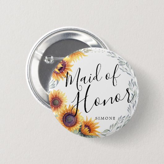 Maid of Honor Sunflower Florals Custom Wedding Ronde Button 5,7 Cm (Voorkant /achterkant)