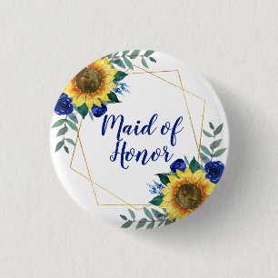 Maid of Honor Sunflower Geometric Blue Floral Ronde Button 3,2 Cm