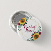 Maid of Honor Sunflower Geometric Burgundy Ronde Button 3,2 Cm (Voorkant /achterkant)