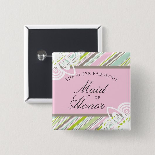 MAID OF HONOR Sweet Garden Stripe Trouwnaam Tag Vierkante Button 5,1 Cm (Voorkant /achterkant)
