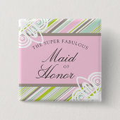 MAID OF HONOR Sweet Garden Stripe Trouwnaam Tag Vierkante Button 5,1 Cm (Voorkant)