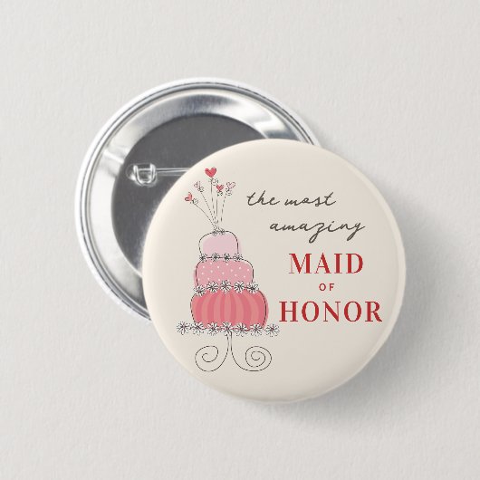 MAID OF HONOR Sweet Pink Chic Wedding Cake Button (Voorkant /achterkant)