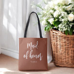 Maid of Honor Terracotta Brown Wedding Tote Bag<br><div class="desc">Maid of Honor Terracotta Canvas tas in Brown and White for Wedding,  Bridal Party,  Vrijgezellenfeest,  Bachelorette Party. Bekijk meer producten met dit ontwerp in het collectie hieronder.</div>