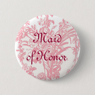 Maid of Honor-toets op roze florale backgro Ronde Button 5,7 Cm