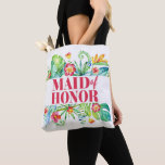 Maid of Honor Tropical Beach Destination Wedding Tote Bag<br><div class="desc">Het ontwerp is voorzien van een waterverf bloemenmotief met tropische bladeren en bloemen.</div>