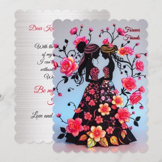 Maid of Honor uitnodiging, Forever Friends Kaart (Voorkant / Achterkant)