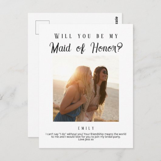 Maid of Honor voorstel, aangepaste krant Briefkaart (Voorkant / Achterkant)