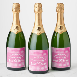Maid of Honor Voorstel Bubble Sparkly Pink Cute Sparkling Wijnetiket