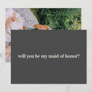 Maid of Honor-voorstel in Black met foto op achter Notitiekaartje