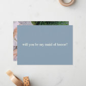 Maid of Honor-voorstel in Blue met foto op achterz Notitiekaartje (Voorkant / Achterkant in situ)