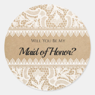 Maid of Honor Voorstel Rustieke Kant Custom Ronde Sticker