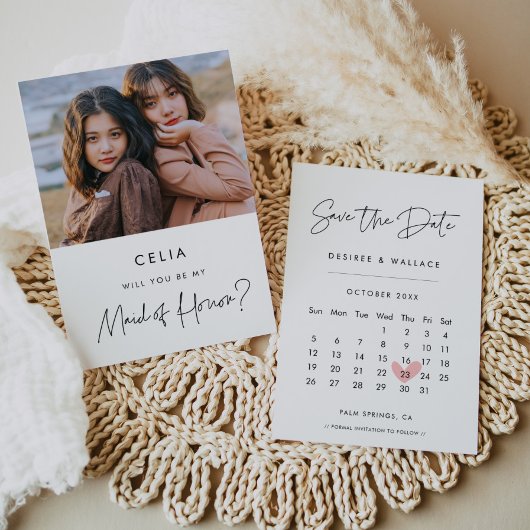 Maid of Honor Voorstel Save the Date Kalender Kaart