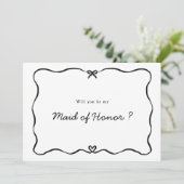 Maid of Honor Voorstel Schattigee Bow Heart lijst Kaart (Staand voorkant)