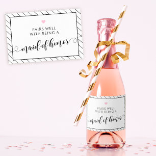 Maid of Honor voorstel zwart roze champagne label Sparkling Wijnetiket