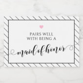 Maid of Honor voorstel zwart roze Mousserende Wijn Sparkling Wijnetiket (Enkel label)