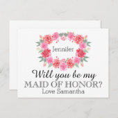 Maid of Honor waterverf bloemenkrans Uitnodiging Briefkaart (Voorkant / Achterkant)