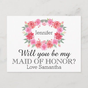 Maid of Honor waterverf floral wreath Uitnodiging Briefkaart