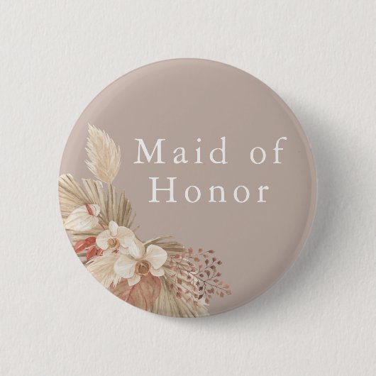 Maid of Honor Wedding Boho Pampas Grass Button (Voorkant)