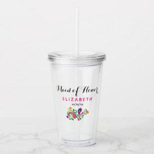 Maid of Honor Wedding Colorful Pink Paisley Floral Acryl Drinkbeker