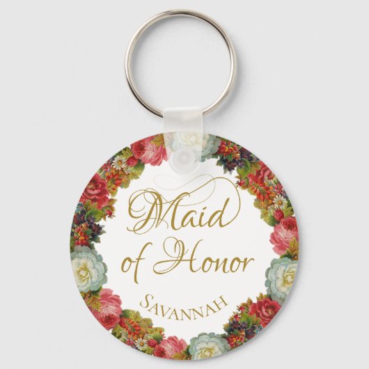 Maid of Honor Wedding Favor Autumn Flowers Sleutelhanger (Voorkant)