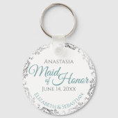 Maid of Honor Wedding Gift Blauwgroen & Grey Lacy Sleutelhanger (Voorkant)