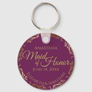 Maid of Honor Wedding Gift Cassis Paars & Gold Sleutelhanger