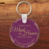 Maid of Honor Wedding Gift Cassis Paars & Gold Sleutelhanger (Voorkant)