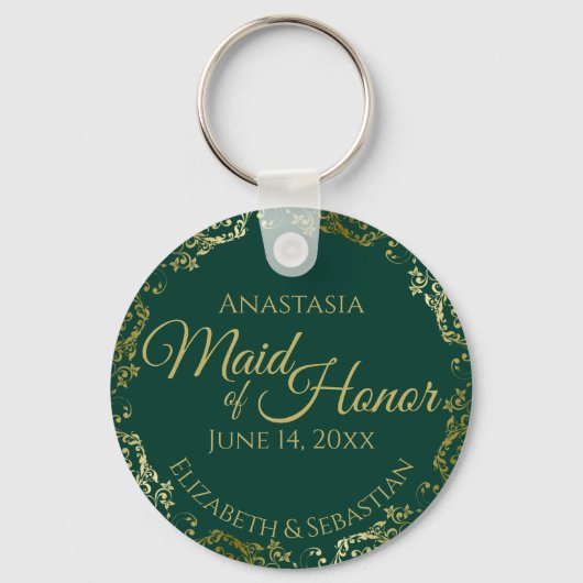 Maid of Honor Wedding Gift Emerald Green & Gold Sleutelhanger (Voorkant)