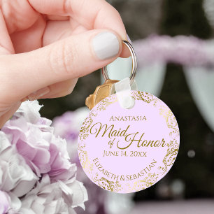 Maid of Honor Wedding Gift Gold Frills op Lila Sleutelhanger
