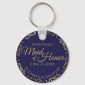 Maid of Honor Wedding Gift Navy Blue and Gold Sleutelhanger (Voorkant)
