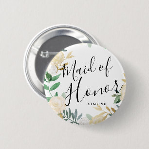 Maid of Honor White Rose Bouquet Custom Wedding Ronde Button 5,7 Cm