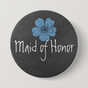 Maid of Honor Wild Blue Rozen Chalkboard Ronde Button 7,6 Cm