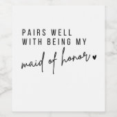 Maid of Honor wine label, Bridesmaid Gift, Bridesm Wijn Etiket (Enkel label)