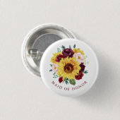Maid of Honor Zonnebloem Bourgondië Blush Bloemen Ronde Button 3,2 Cm (Voorkant /achterkant)