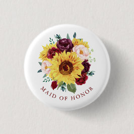 Maid of Honor Zonnebloem Bourgondië Blush Bloemen Ronde Button 3,2 Cm