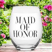 Maid of Honor Zwart Modern Elegant Gepersonaliseer Wijnglas Zonder Voet