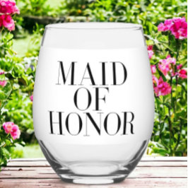 Maid of Honor Zwart Modern Elegant Gepersonaliseer Wijnglas Zonder Voet